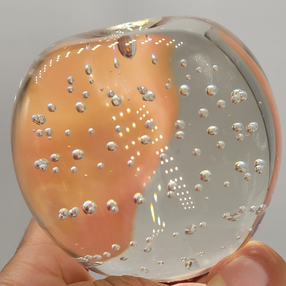 Vintage Bubble Blown Glass Round Paperweight Clear Art Glass Heavy - Picture 5 of 8